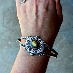 New Unique Labradorite 925 Silver Poison Cuff Bracelet.